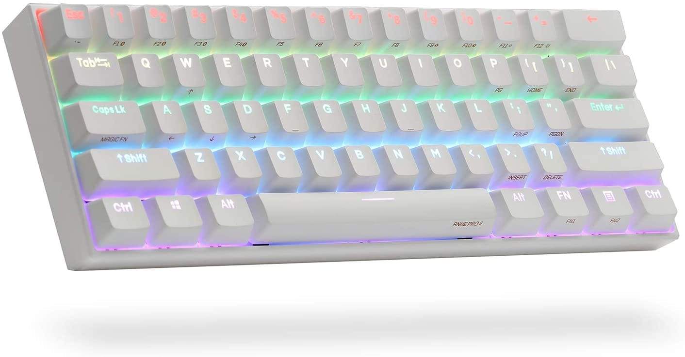 Amazon.com: ANNE PRO 2, 60% Wired/Wireless Mechanical Keyboard (Gateron  Brown Switch/White Case) - Full Keys Programmable - True RGB Backlit - Tap  Arrow Keys - Double Shot PBT Keycaps - NKRO -