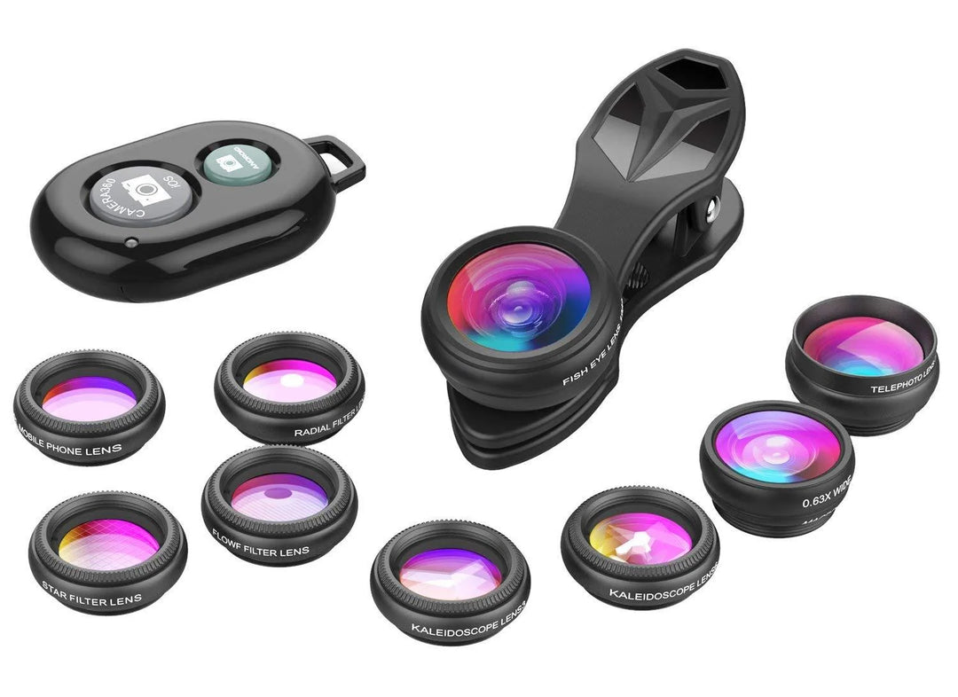 Apexel 10 in 1 phone camera lens kit fisheye wide angle macro lens cpl filter kaleidoscope and 2x telescope lens for smartphone - ₹2,999