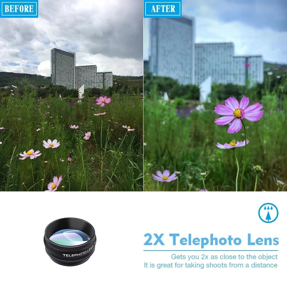Apexel 10 in 1 phone camera lens kit fisheye wide angle macro lens cpl filter kaleidoscope and 2x telescope lens for smartphone - ₹2,999