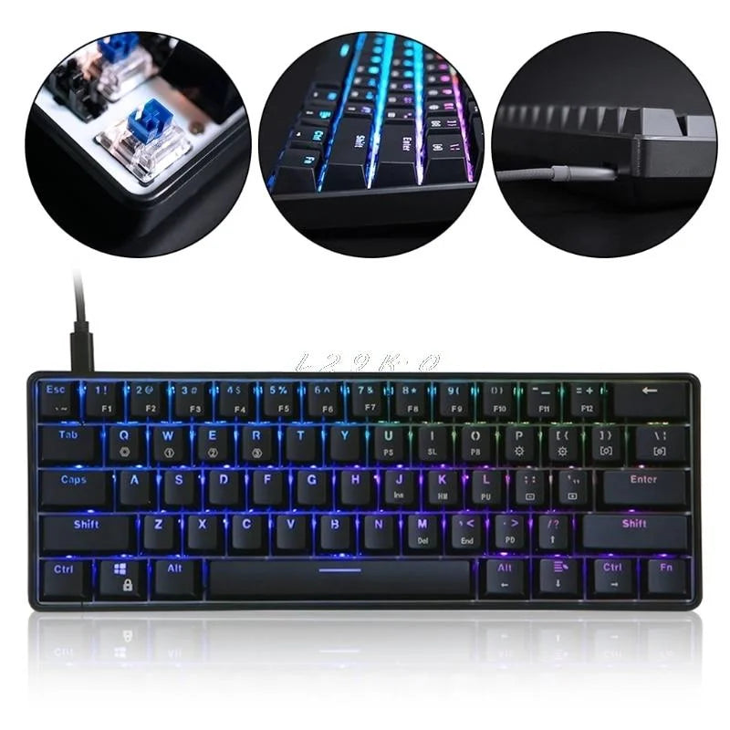 GK61 SK61 61 Key Mechanical Keyboard USB Wired LED Backlit Axis Gaming Mechanical Keyboard