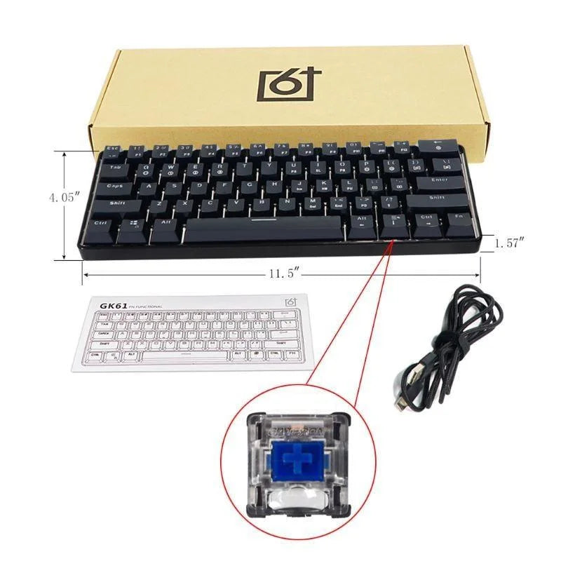 GK61 SK61 61 Key Mechanical Keyboard USB Wired LED Backlit Axis Gaming Mechanical Keyboard
