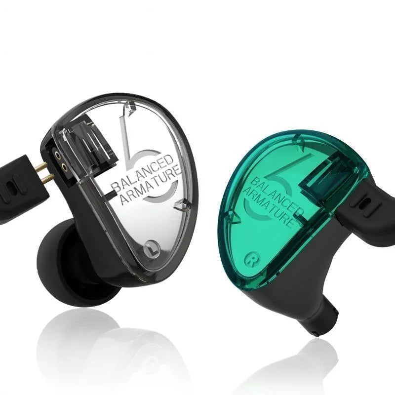 Kz as06 earphones 3ba balanced armature driver hifi bass headphones in ear monitor sport headset noise cancelling earbuds green - on sale