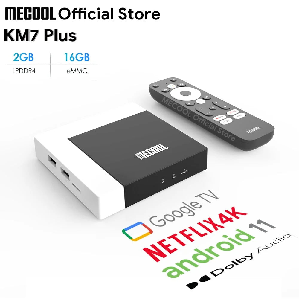 Mecool km7 plus tv box android 11 netflix 4k google tv 2gb ddr4 16gb rom 100m lan internet s905y4 home media player set top box - ₹7,999