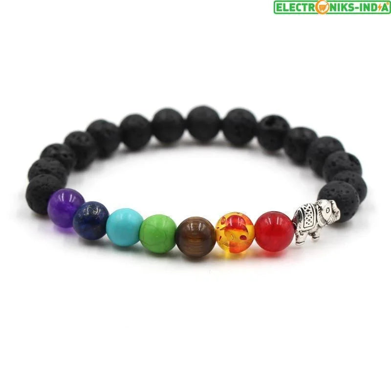 Navatulya® natural stone beads 7 chakra healing/elephant charm multicolor bracelets - on sale