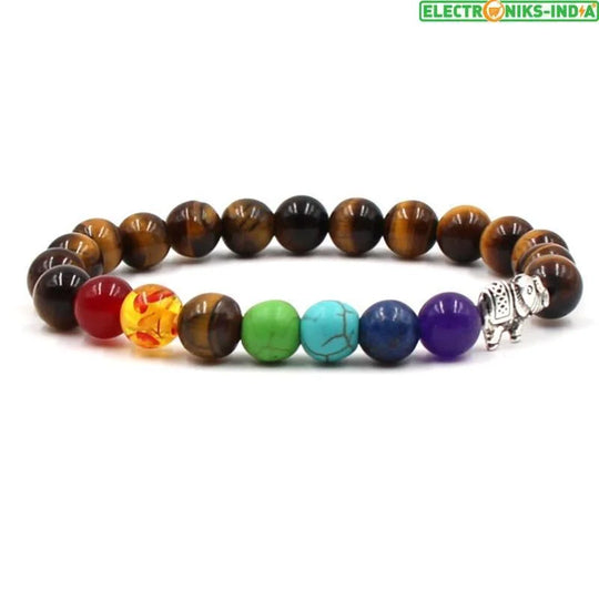 Navatulya® natural stone beads 7 chakra healing/elephant charm multicolor bracelets - on sale