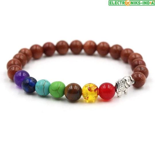 Navatulya® natural stone beads 7 chakra healing/elephant charm multicolor bracelets - on sale