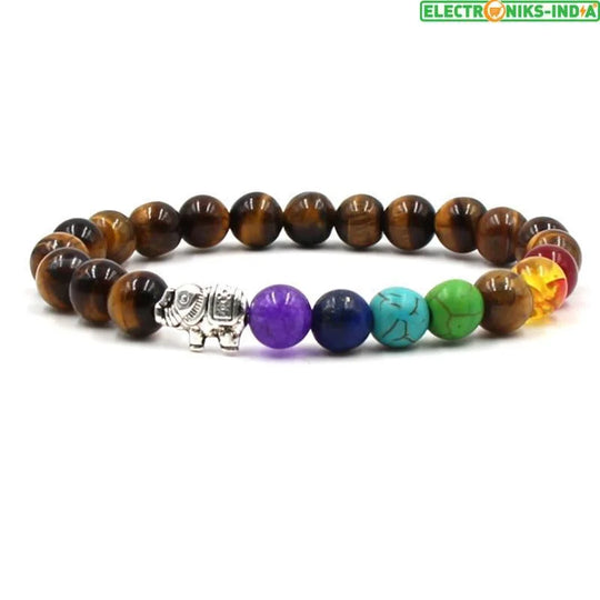 Navatulya® natural stone beads 7 chakra healing/elephant charm multicolor bracelets - on sale