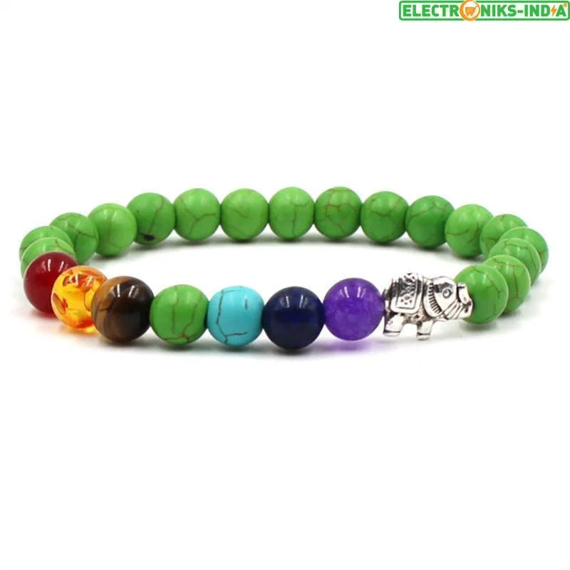 Navatulya® natural stone beads 7 chakra healing/elephant charm multicolor bracelets - on sale