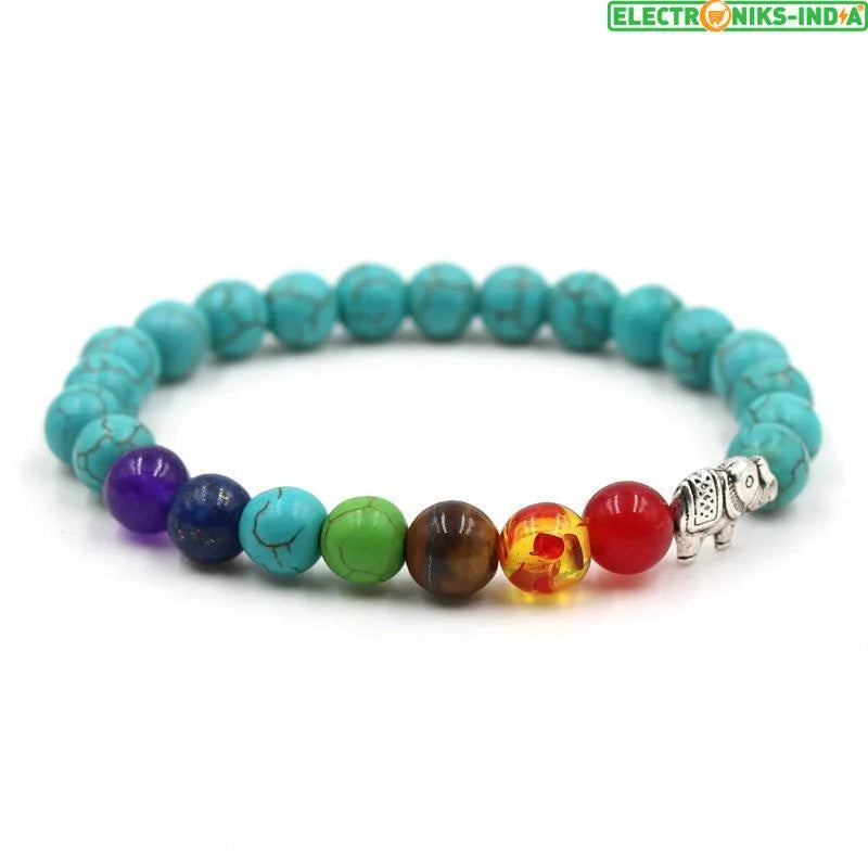Navatulya® natural stone beads 7 chakra healing/elephant charm multicolor bracelets - on sale