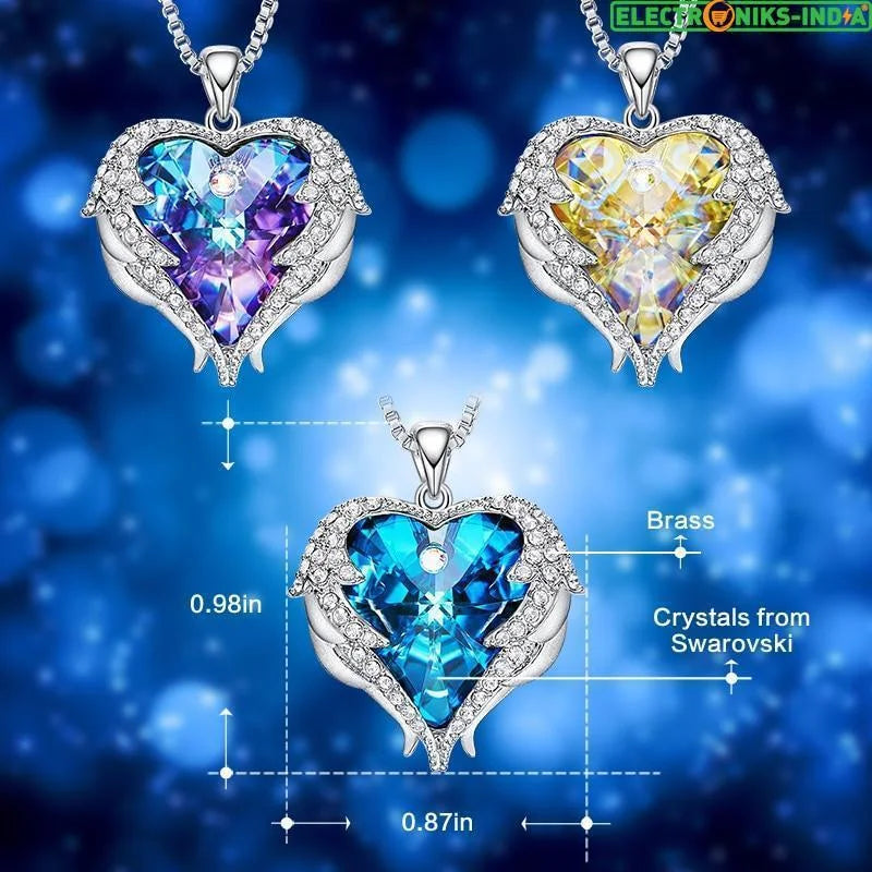 Navatulya® swarovski necklace women silver color embellished with crystals from angel wings heart pendant - on sale