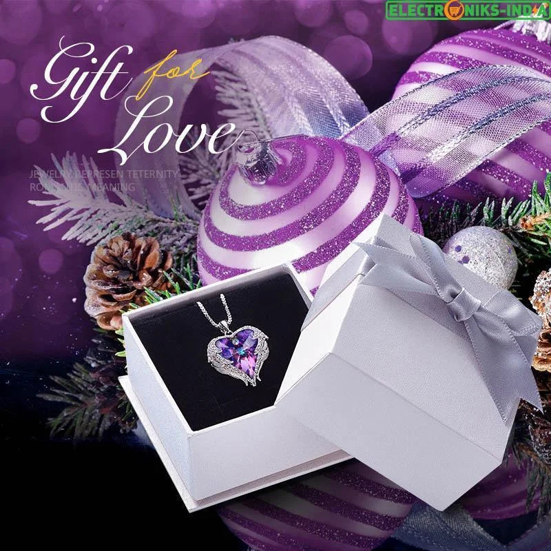 Navatulya® swarovski necklace women silver color embellished with crystals from angel wings heart pendant - on sale