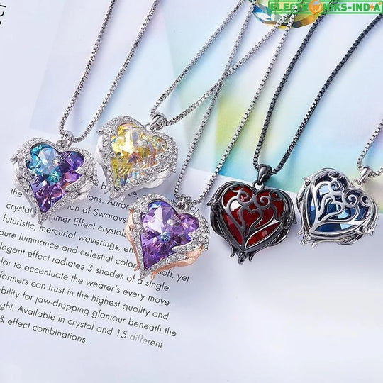 Navatulya® swarovski necklace women silver color embellished with crystals from angel wings heart pendant - on sale