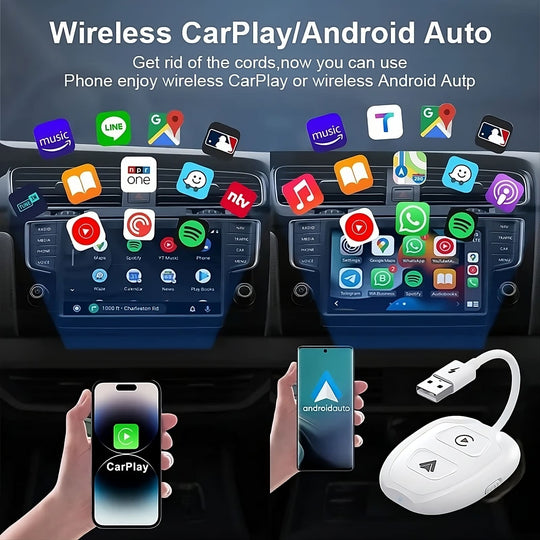 Techadro 2 - in - 1 wireless apple carplay / android auto adapter a 5.8 ghz dongle wired to conversion with usb a/usb c compatibility