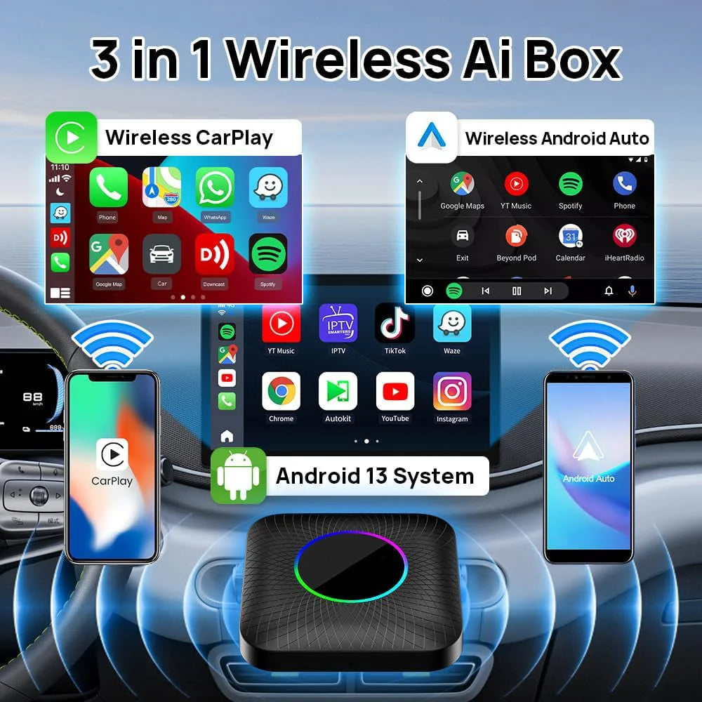 TechAdro CarPlay AI Box Android 13.0 - Supports Wired CarPlay and ...