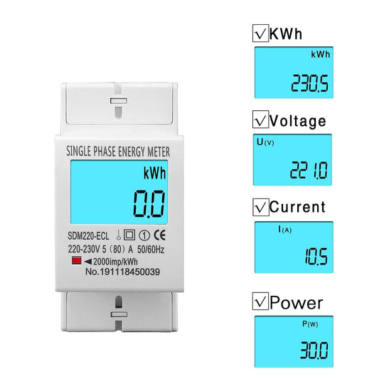80A Din rail Single Phase Two Wire LCD Digital Display Power Consumption Energy Electric Meter kWh AC 220V 230V 50Hz/60Hz