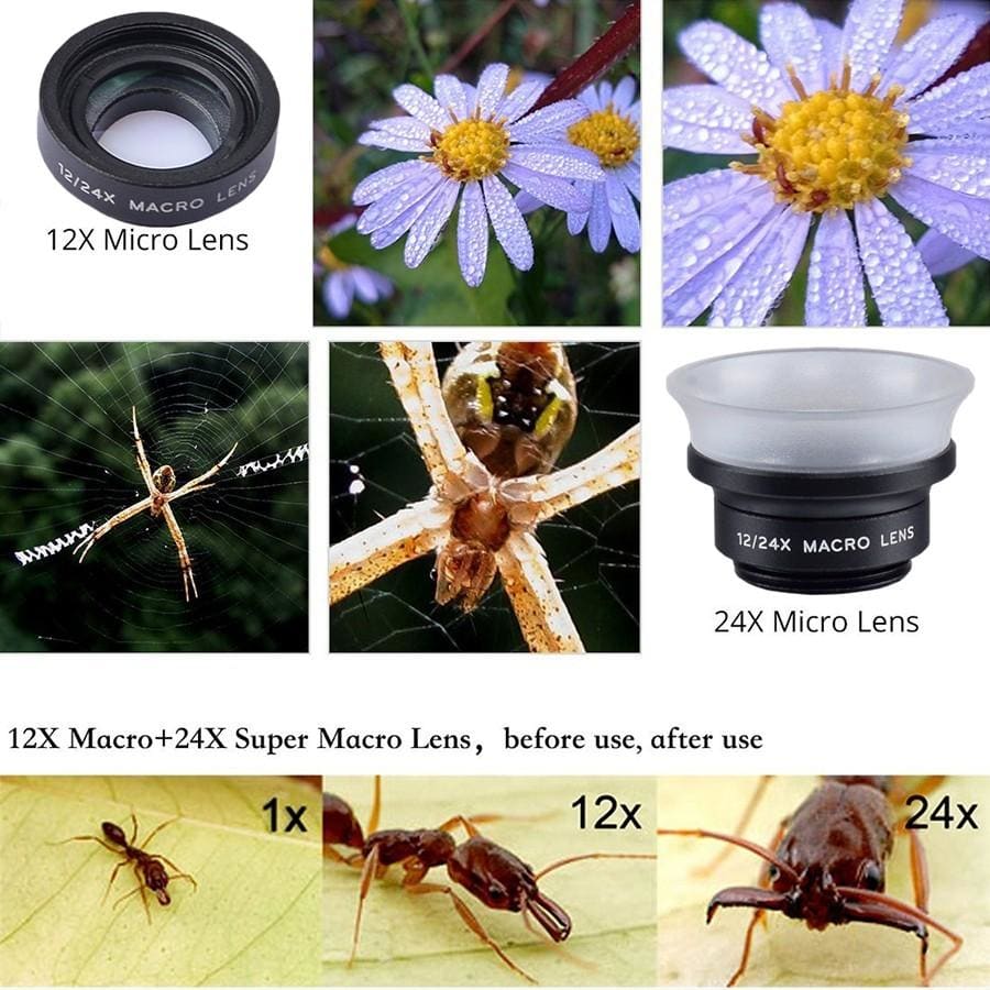 Apexel apl-24x new 2 in 1 macro lens 12x/ 24x super macro lens detechable universal clip lens for xiaomi ios android all smartphone 24xm - 