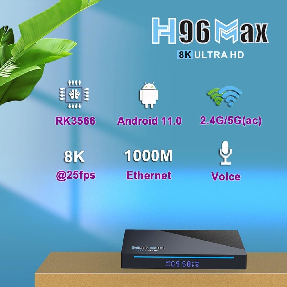 E-India H96 Max RK3566 2021 8GB RAM Android 11 New Smart TV BOX Android 11 2.4G 5G Wifi 4GB 8GB 32GB 64GB H96max 8K TV Box Android 11.0  Google Play