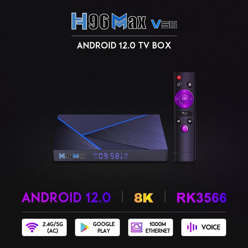 H96 max v56 android 12 tv box rockchip rk3566 8k 2.4g 5g wifi bt5.0 h.265 global media player tv box - ₹9,499