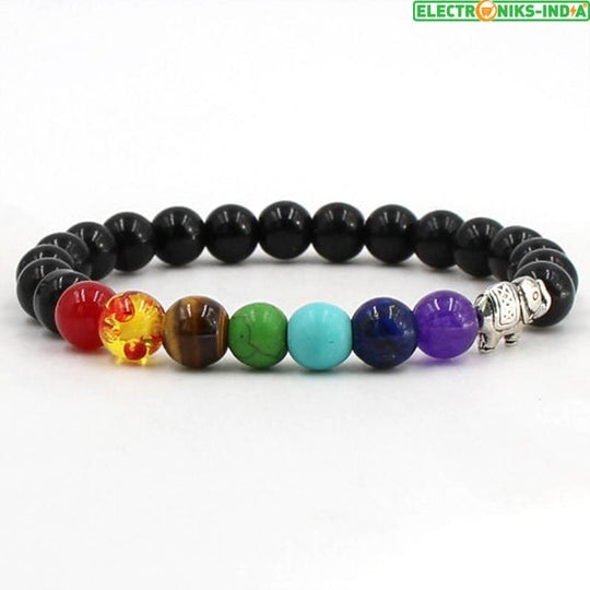 Navatulya® natural stone beads 7 chakra healing/elephant charm multicolor bracelets - on sale